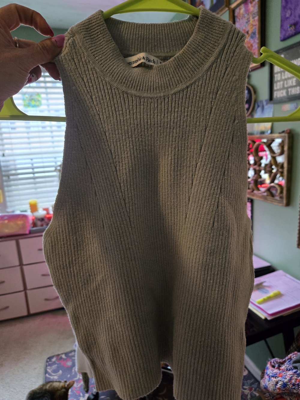 LIKE NEW: Abercrombie & Fitch Rib High-Neck Tank, Gray/Silver MEDIUM